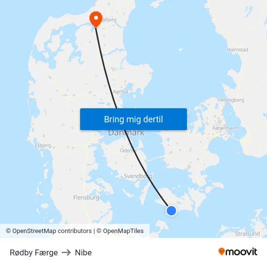 Rødby Færge to Nibe map