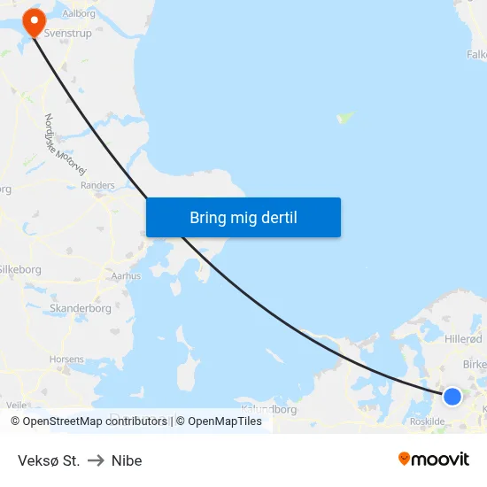 Veksø St. to Nibe map