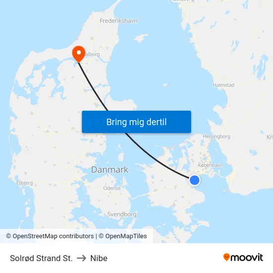 Solrød Strand St. to Nibe map