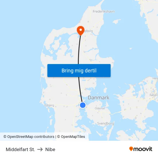 Middelfart St. to Nibe map