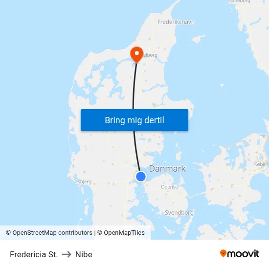 Fredericia St. to Nibe map
