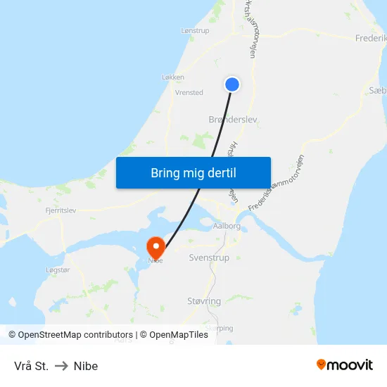 Vrå St. to Nibe map