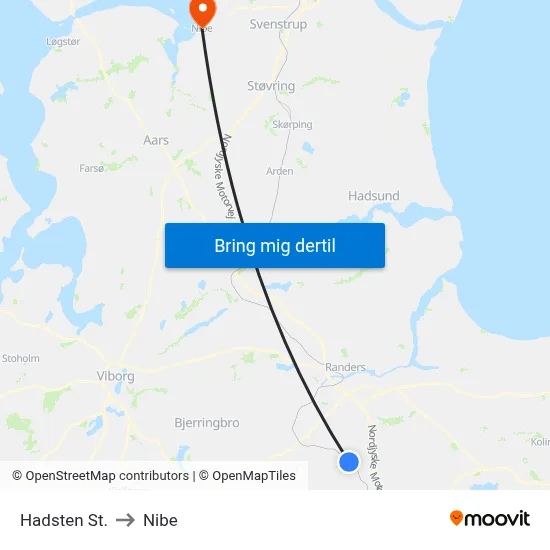 Hadsten St. to Nibe map