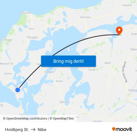 Hvidbjerg St. to Nibe map