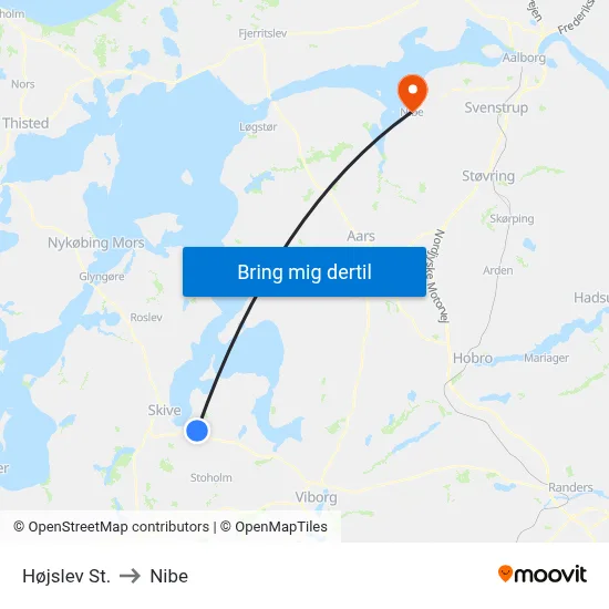 Højslev St. to Nibe map