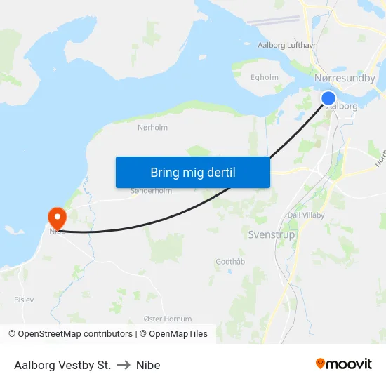 Aalborg Vestby St. to Nibe map
