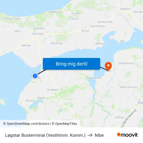 Løgstør Busterminal (Vesthimm. Komm.) to Nibe map