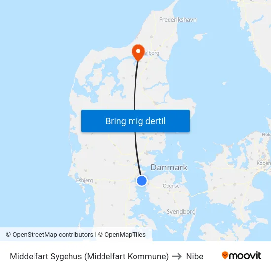 Middelfart Sygehus (Middelfart Kommune) to Nibe map