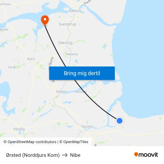 Ørsted (Norddjurs Kom) to Nibe map