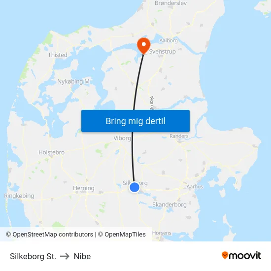 Silkeborg St. to Nibe map