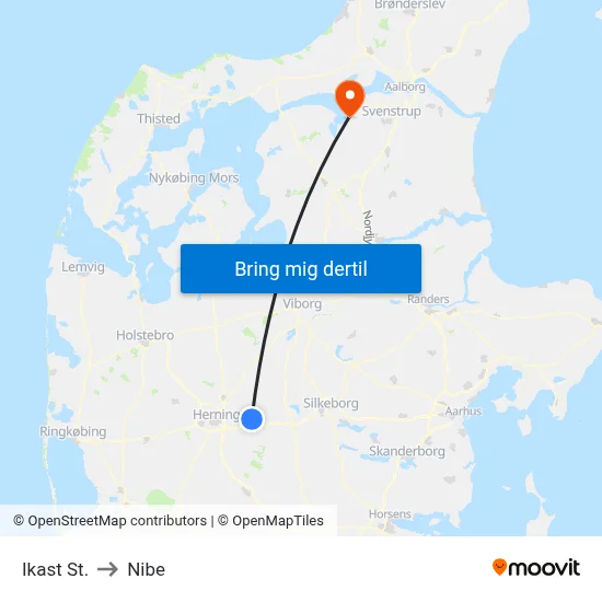 Ikast St. to Nibe map