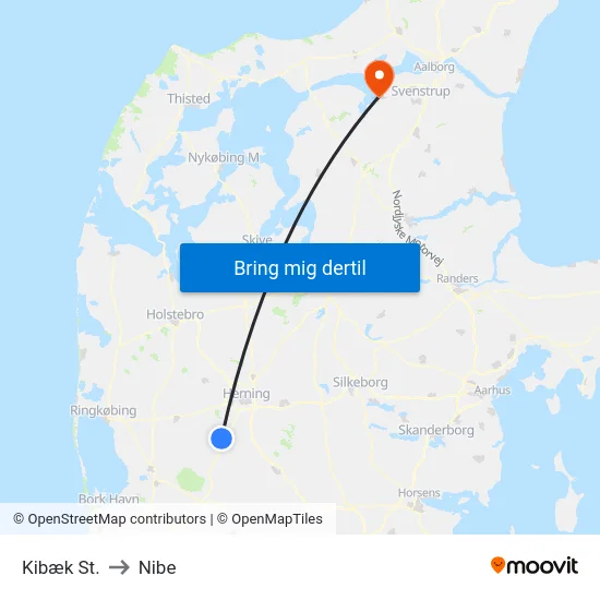 Kibæk St. to Nibe map