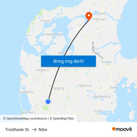 Troldhede St. to Nibe map