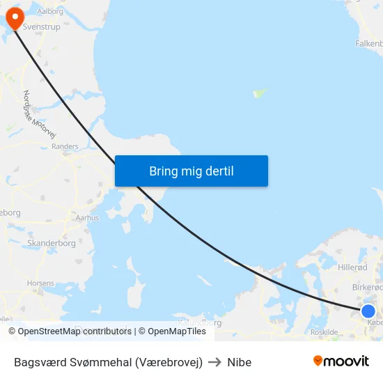 Bagsværd Svømmehal (Værebrovej) to Nibe map