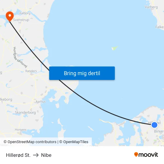 Hillerød St. to Nibe map