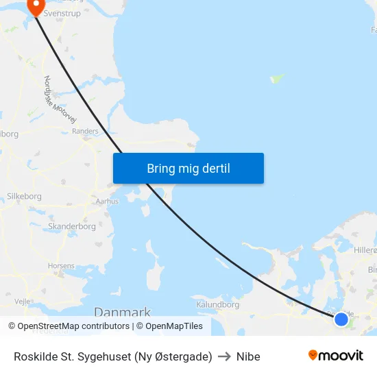 Roskilde St. Sygehuset (Ny Østergade) to Nibe map
