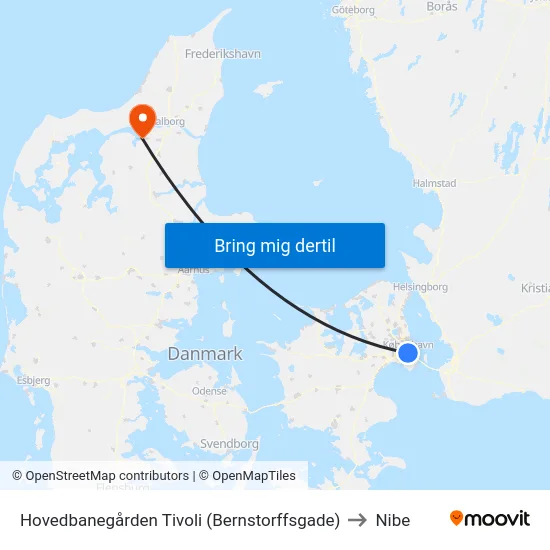 Hovedbanegården Tivoli (Bernstorffsgade) to Nibe map