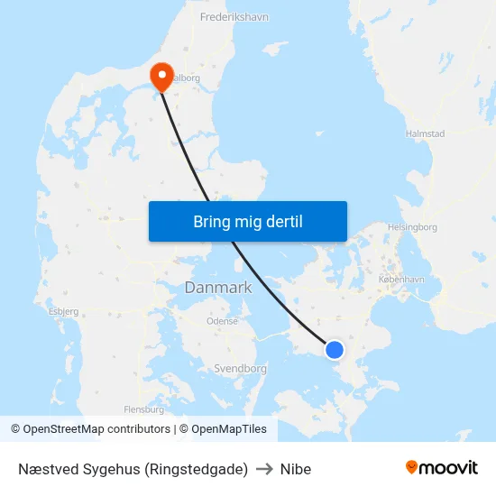 Næstved Sygehus (Ringstedgade) to Nibe map