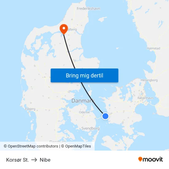 Korsør St. to Nibe map