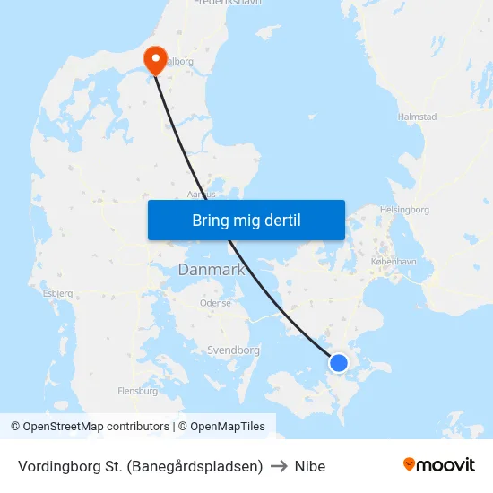 Vordingborg St. (Banegårdspladsen) to Nibe map