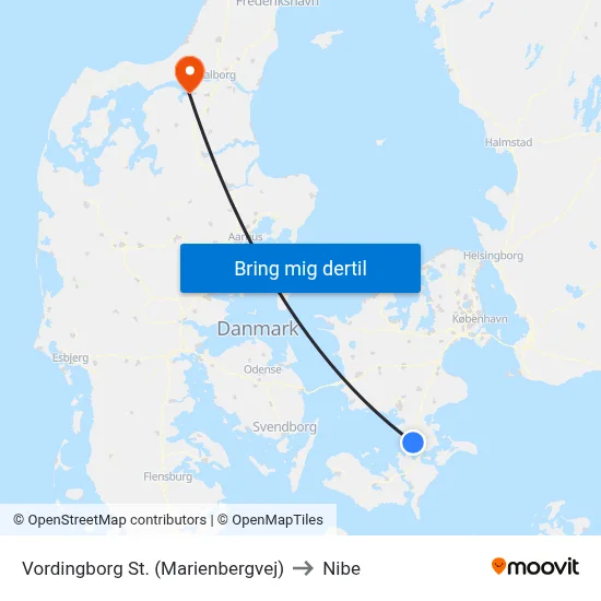 Vordingborg St. (Marienbergvej) to Nibe map