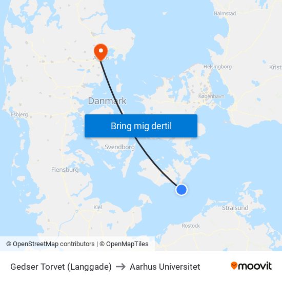 Gedser Torvet (Langgade) to Aarhus Universitet map