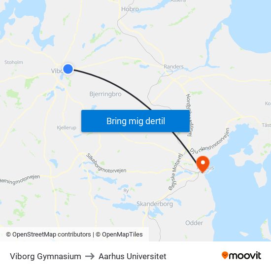 Viborg Gymnasium to Aarhus Universitet map