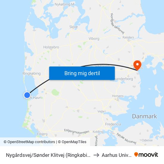 Nygårdsvej/Sønder Klitvej (Ringkøbing-Skjern Kom) to Aarhus Universitet map