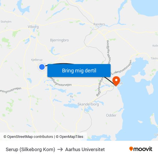 Serup (Silkeborg Kom) to Aarhus Universitet map