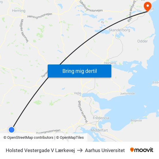 Holsted Vestergade V Lærkevej to Aarhus Universitet map