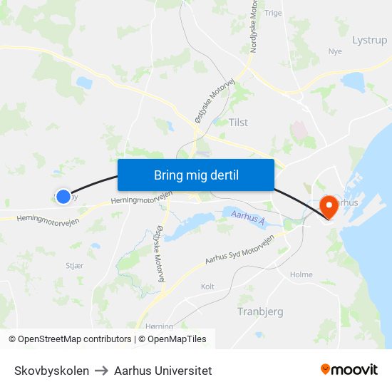 Skovbyskolen to Aarhus Universitet map