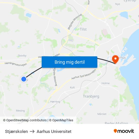 Stjærskolen to Aarhus Universitet map