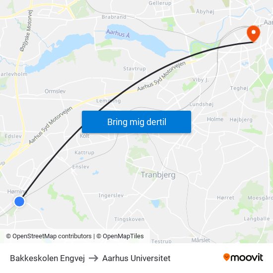 Bakkeskolen Engvej to Aarhus Universitet map