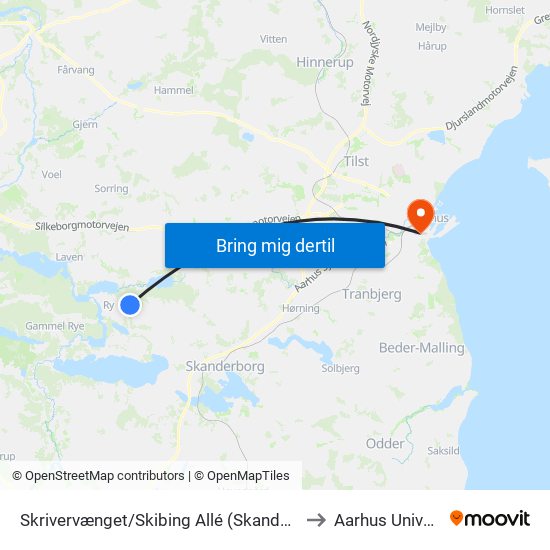 Skrivervænget/Skibing Allé (Skanderborg Kom) to Aarhus Universitet map