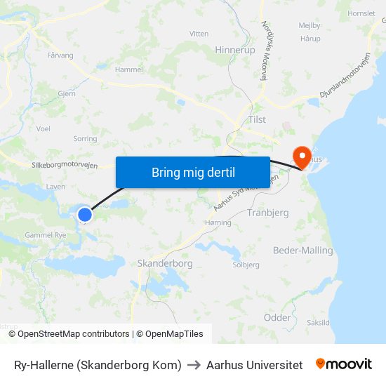 Ry-Hallerne (Skanderborg Kom) to Aarhus Universitet map
