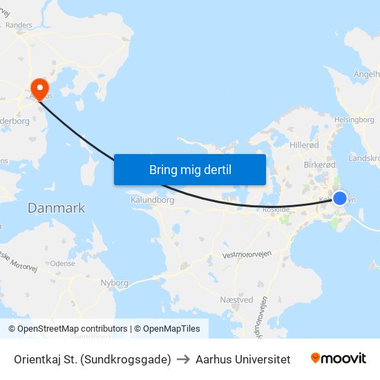Orientkaj St. (Sundkrogsgade) to Aarhus Universitet map