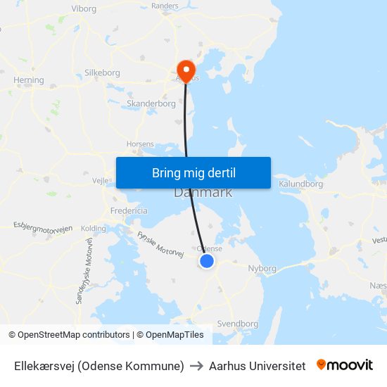 Ellekærsvej (Odense Kommune) to Aarhus Universitet map