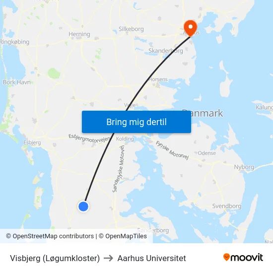 Visbjerg (Løgumkloster) to Aarhus Universitet map