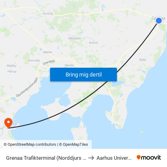 Grenaa Trafikterminal (Norddjurs Kom) to Aarhus Universitet map