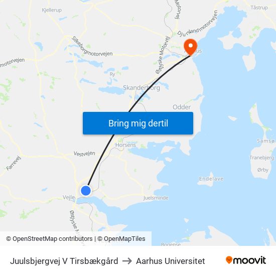 Juulsbjergvej V Tirsbækgård to Aarhus Universitet map