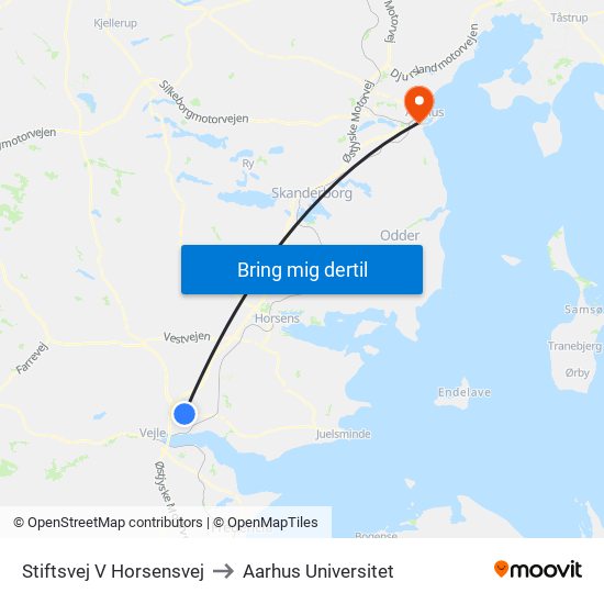 Stiftsvej V Horsensvej to Aarhus Universitet map