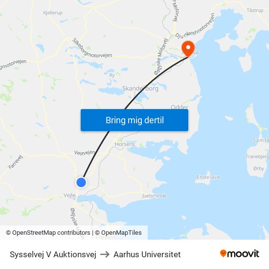 Sysselvej V Auktionsvej to Aarhus Universitet map