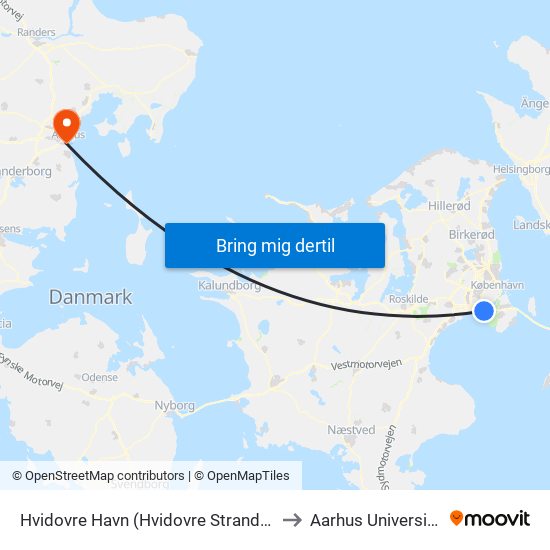 Hvidovre Havn (Hvidovre Strandvej) to Aarhus Universitet map