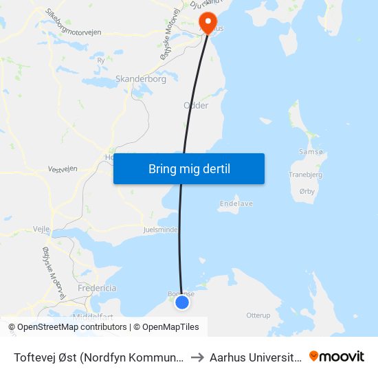 Toftevej Øst (Nordfyn Kommune) to Aarhus Universitet map