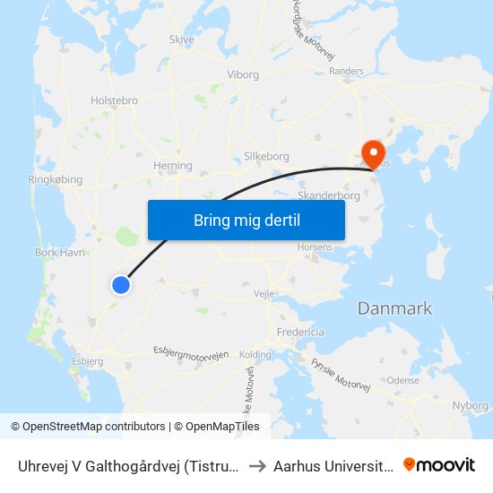 Uhrevej V Galthogårdvej (Tistrup) to Aarhus Universitet map