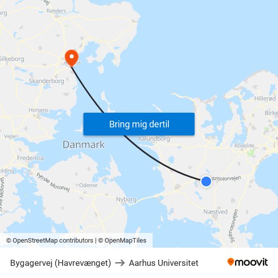 Bygagervej (Havrevænget) to Aarhus Universitet map