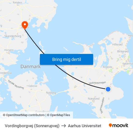 Vordingborgvej (Sonnerupvej) to Aarhus Universitet map
