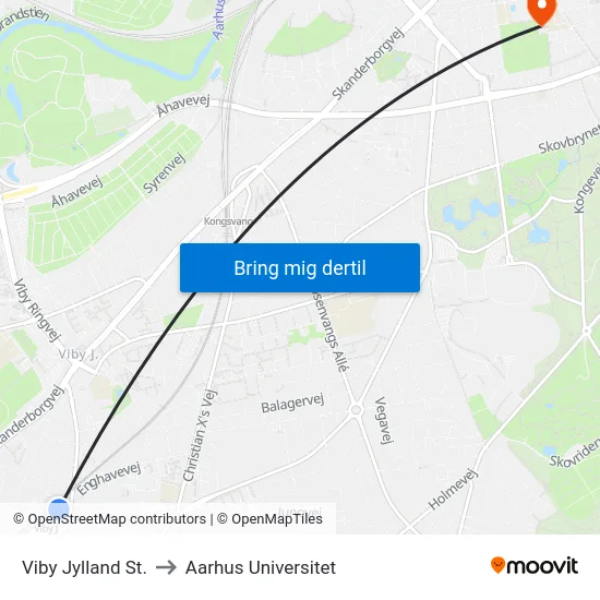 Viby Jylland St. to Aarhus Universitet map