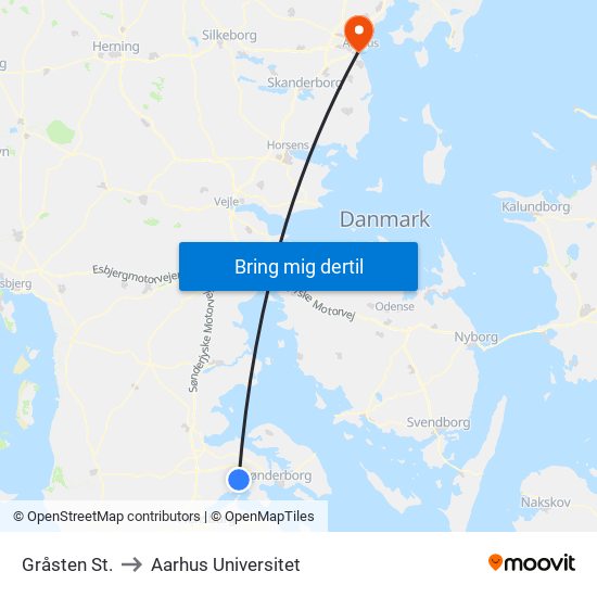 Gråsten St. to Aarhus Universitet map