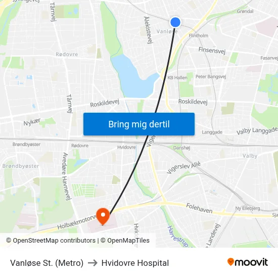 Vanløse St. (Metro) to Hvidovre Hospital map